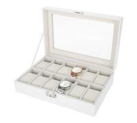 Sonew Caja Relojes Organizador, caja de reloj con cerradura con tapa de vidrio, caja de almacenamiento de relojes con 12 compartimentos para hombres y mujeres