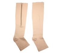 Sonew Calcetines de Compresión Soporte de Rodilla para Pantorrilla Deportiva Calcetín de Pantorrilla con Cremallera Abierta, Ayuda a Combatir la Hinchazón y Fatiga(L/XL -Desnudo)