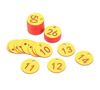 Sonew Etiquetas de Etiquetas Numeradas de ABS Duraderas para Suministros de Herramientas de Apicultura de Gestión de Ganado, Paquete Rojo 1-50, Redondas Colgantes para Granja y Cría (1-50/paquete)
