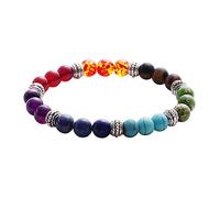 Sonew Pulsera de Cuentas de Lava 7 Chakras Cuerda elástica brazaletes de Pulseras de Cuentas de Yoga de Piedra Natural para Hombres Mujeres