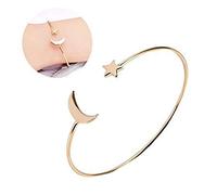 Sonew Pulsera De Mujer Brazalete De Pulsera De Brazalete Simple con Abertura Abierta Y Decoración Moon Star para Mujer(Gold)