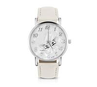 Sonew Reloj de Cuarzo de Las Mujeres Reloj de Pulsera analógico Femenino Redondo Correa de Cuero de la PU Reloj de diseño de Mariposa Simple de la Manera(White)