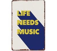 Song and Melody Vintage Metal Sign Life Needs Music Aluminum Wall-Art for Home Decor Music Room (8 X 12 in)