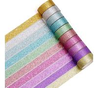 Songdao 10 Rollos Brillar Washi Tape Set cinta adhesiva decorativa Chispeante Washi Glitter Adhesivo de Cinta Decorativa para DIY Crafts Scrapbooking (Neon 10 Colors)