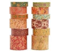 Songdao 12 rollos Chinoiserie Washi Tape Set, Cinta Adhesivo Decorativo Obra de Arte Inspirada Hoja de Oro Masking Tapes para Artes, Bullet Journal, Scrapbooking, Bricolaje (The Borderlands)