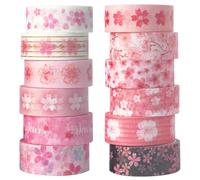 Songdao 12 Rollos Washi Tapes, Sakura Cinta Adhesiva Decorativas Masking Tape para Scrapbooking, Manualidades, Marcos de Fotos, Bullet Journal y Decorar Regalos