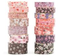 Songdao 14 Rollos Sakura Washi Tape Set cinta adhesiva decorativa Flor Washi Glitter Adhesivo de Cinta Decorativa para DIY Crafts Scrapbooking (Twilight Sakura)