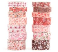 Songdao 14 Rollos Sakura Washi Tape Set cinta adhesiva decorativa Flor Washi Glitter Adhesivo de Cinta Decorativa para DIY Crafts Scrapbooking (pétalos de colorete)