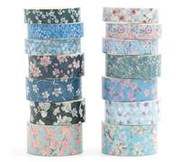 Songdao 14 Rollos Sakura Washi Tape Set cinta adhesiva decorativa Flor Washi Glitter Adhesivo de Cinta Decorativa para DIY Crafts Scrapbooking (flor de medianoche)