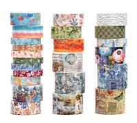 Songdao 24 rollos Vendimia Washi Tape Set, Cinta Adhesivo Decorativo Masking Tapes para Artes, Bullet Journal, Scrapbooking, Bricolaje (8 tesoros marinos)