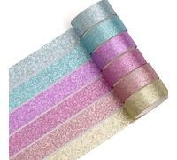 Songdao 6 Rollos Brillar Washi Tape Set cinta adhesiva decorativa Chispeante Washi Glitter Adhesivo de Cinta Decorativa para DIY Crafts Scrapbooking (Neon 6 Colors)