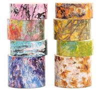 Songdao 8 rollos Washi Tape Set, Cinta Vintage Adhesivo Decorativo Obra de Arte Inspirada Hoja de Oro Masking Tapes para Artes, Bullet Journal, Scrapbooking, Bricolaje (Mottled Oil Paint)