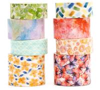 Songdao 8 rollos Washi Tape Set, Cinta Vintage Adhesivo Decorativo Obra de Arte Inspirada Hoja de Oro Masking Tapes para Artes, Bullet Journal, Scrapbooking, Bricolaje (Watercolor Ink)