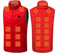 SONGDIQI Chaleco Calefactable Unisex Hombre Mujer, Chaleco Térmico Eléctrico USB con 9 Zonas Calefactables Ligero Chaquetas Calefactor Temperatura Ajustable(22 Heating Zone-Red,4XL)