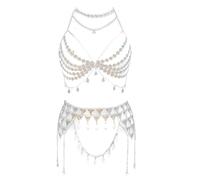 Songelt Geometrics - Juego de cadena de cuerpo brillante con brasier de diamantes de imitación y falda de cintura, accesorio de moda para mujeres de moda, 64cm 101cm, Silicona