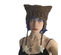 Songelt Gorro de punto casual de invierno Y2K-Girl Hot Girls con orejas holgadas de ganchillo