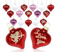Songjum 16 Piezas Adornos de Corazón para el Día de San Valentín Decoración Colgante de Amor de Vidrio Blanco/Rosa/Rojo para Decoraciones Románticas de San Valentín Bodas y Aniversarios de Bodas