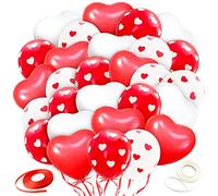 Songjum 60 Piezas Globos de San Valentín Globos Corazon Rojo y Blanco con 2 Cintas Globos en Forma de Corazon para Día de San Valentín Matrimonio Aniversario Cumpleaños Ceremonia Decoración