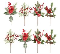 Songjum 8 Piezas Ramas de Navidad para Decoración, Decoración de Ramas de Pino de Navidad Artificiales con Aguja de Pino de Piña para Coronas de Navidad Decoración de Jarrones para Hogar