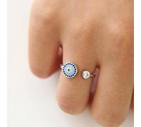 SONGK Anillo Abierto de Oro Rosa de Mal de Ojo con joyería Mixta Azul y Negra, Anillo Ajustable de Lujo, circonita cúbica, Anillo de Mujer turca, joyería