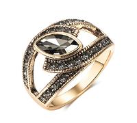 SONGK Anillo de Cristal de Boda de Novia étnica, Anillos de Piedra de circonita Grande de Color Dorado Antiguo para Mujer, joyería de Boda Vintage