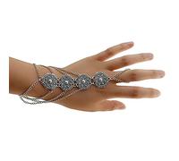 SONGK Bohemio Vintage Gypsy multicapas Dedo arnés de Mano Tallada Flor Pulsera de eslabones para Mujeres Tribal Turco Fiesta joyería Regalo