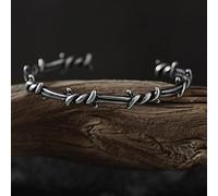 SONGK Brazalete para Hombre, Brazalete Abierto, Brazalete de Alambre de Espinas, Titanio y Plata de Ley, Joyería con Púas, Vikingos