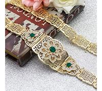 SONGK Cinturón de caftán para Mujer, Color Dorado, Rojo, Verde, Piedra, Boda étnica, cinturón de Cadena de Metal para la Cintura, joyería