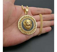 SONGK Colgante de Cabeza de león Hiphop Rock con Cadena Colgante de Collares Redondos de Acero Inoxidable de Color Dorado Masculino para Hombres joyería de Moda