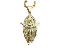 SONGK Colgante de Collar de crucifijo de Jesús con Cadena de Acero Inoxidable Color Dorado Bling Zirconia cúbica Hombres Joyería de Hip Hop
