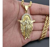 SONGK Colgante de Collar de crucifijo de Jesús con Cadena de Acero Inoxidable Color Dorado Bling Zirconia cúbica Hombres Joyería de Hip Hop