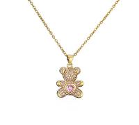 SONGK Collar con Colgante de Oso Encantador de Cadena de Oro de 4 Colores a la Moda para Mujer niña Rosa/Blanco en Forma de corazón CZ joyería de Boda