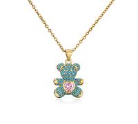 SONGK Collar con Colgante de Oso Encantador de Cadena de Oro de 4 Colores a la Moda para Mujer niña Rosa/Blanco en Forma de corazón CZ joyería de Boda