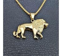 SONGK Collar de León de Acero Inoxidable para Mujeres/Hombres, Colgante de Cabeza de león de Color Dorado, joyería de Animales, León de África, Regalo etíope