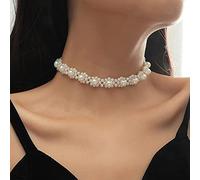 SONGK Collares de Gargantilla de Perlas simuladas Blancas con Cuentas Hechas a Mano a la Moda para Mujeres Estilo OL Collar de Colgantes de Perlas de declaración de Moda