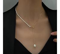 SONGK Collares Minimalistas de Perlas de Agua Dulce Naturales para Mujer, Collar de gargantillas Ajustables con borlas largas y Perlas barrocas, Regalos