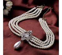 SONGK Elegante Barroco de Tres hebras Collar Planet Gargantilla Collar de Perlas para Mujeres Niñas Boda Regalos Vintage Joyería de Fiesta