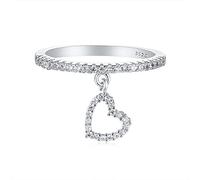 SONGK Lindo Anillo de corazón con Colgante de Cristal pequeño para Mujer, Anillo de Compromiso Nupcial de Oro Rosa, Anillos de Boda Vintage para Mujeres