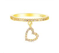 SONGK Lindo Anillo de corazón con Colgante de Cristal pequeño para Mujer, Anillo de Compromiso Nupcial de Oro Rosa, Anillos de Boda Vintage para Mujeres