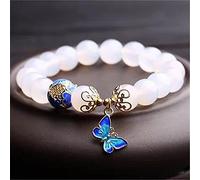 SONGK Pulsera de Piedra Natural de ágatas Blancas con Cuentas de 10mm, Accesorios para Mujer, joyería con Colgante de Mariposa de Metal