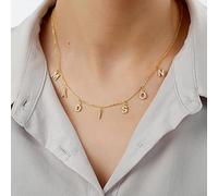 SONGK Regalo del día de la Madre Collar Personalizado con Nombre de Letras de 6 mm para Mujer, niña, dijes de circonita Personalizados, Colgante de Piedra CZ de Cobre, Cadena Lisa