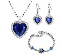 SONGK Titanic Heart of Ocean Collares para Mujer Peach Heart Blue Crystal Zircon Conjuntos de joyería Joyería de Compromiso de Boda Femenina