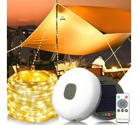 Songlypian Cadena de Luces para Camping, 10M 100LED Luz de Campamento, Impermeable IP65 & 8 Modos, Carga USB/Solar Guirnaldas Exterior LED, Luces de campamento, Acampar para Patio Tienda Exteriores