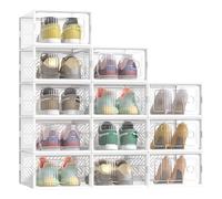 SONGMICS Cajas para Zapatos Transparentes, 18 Cajas de Zapatos, Robusta, Organizadores Plegables, Talla 43, Apilables, para Exponer Zapatillas, Tacones Altos, Transparente y Blanco LSP106W18V2