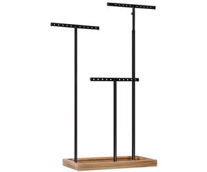 SONGMICS 2-en-1 Soporte para Joyas, Árbol de Joyas con 3 Barras de Metal en Forma de T con Agujeros y Bandeja, Ajustable para Collares, Pendientes, Anillos, Marrón Rústico y Negro JJS016B01