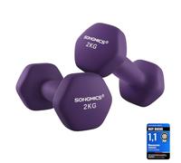 SONGMICS Juego de 2 Mancuernas, 2 x 2 kg, Mancuernas Hexagonales con Superficie de Vinilo, para Fitness, Ejercicio, Entrenamiento, para Gimnasia en Casa, Violeta Ceniza SYL64PL