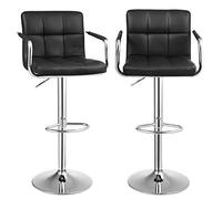 Songmics 2 x Taburete de Bar Regulable en Altura y Giratorio Cromado, de Cuero sintético, Negro LJB93B, 38 x 44,5 x (95-115) cm