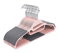 SONGMICS 20 Perchas de PlÁstico, Apertura en Forma de U, Antideslizantes, Ahorro de Espacio, 0,5 cm de Grosor, 41,5 cm de Largo, Gancho Giratorio 360º, Rosa y Gris Oscuro CRP041P01