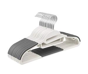 SONGMICS 20 Perchas de PlÁstico, Apertura en Forma de U, Antideslizantes, Ahorro de Espacio, 0,5 cm de Grosor, 41,5 cm de Largo, Gancho Giratorio 360º, Blanco y Gris Oscuro CRP041WG02