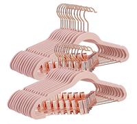 SONGMICS 24 Perchas de Terciopelo para Abrigos, de 42 cm, con Pinzas Móviles de Color Oro Rosa, Resistentes, Antideslizantes, Que Ahorran Espacio, para Faldas, Vestidos, Rosa Claro CRF14PK24